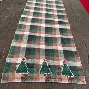 VTG Christmas Tree Table Runner 2004 Martha Stewart Checker 74x14" Rustic Check